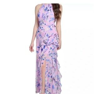 Eliza J Pink and Blue Floral Halter Maxi Dress